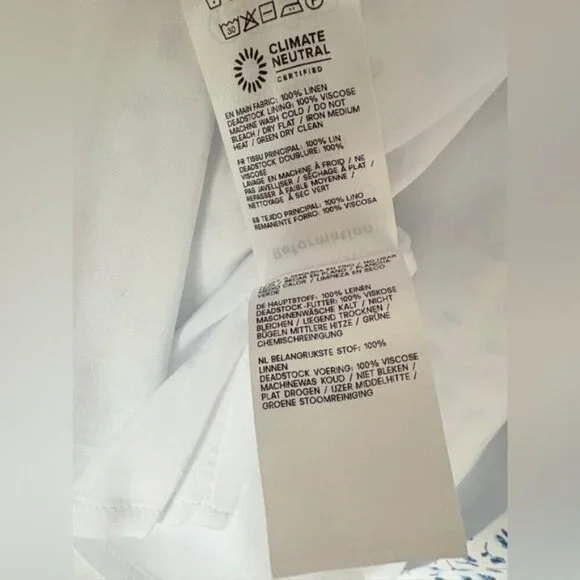 NEW Reformation Coucou Midi Linen Dress Hanna White Blue Floral | US 4 UK 8 - Picture 11 of 15